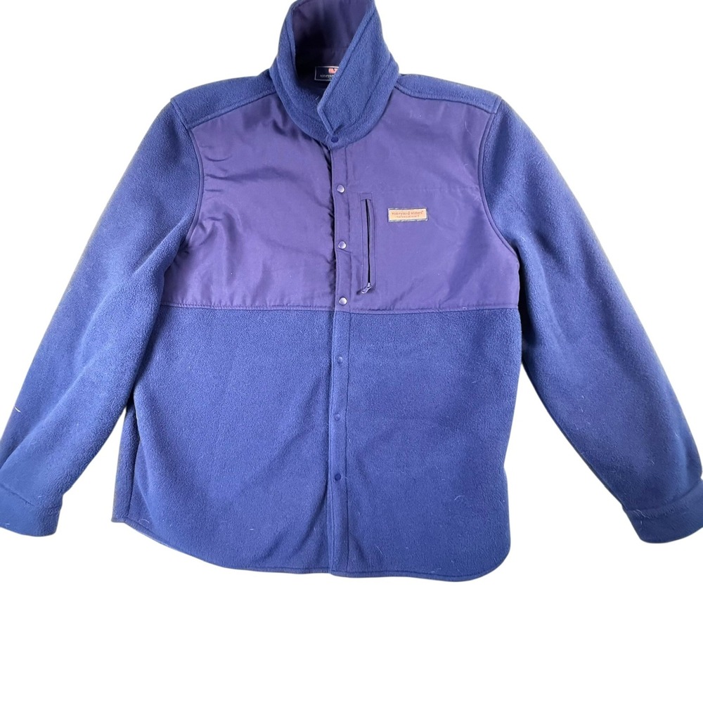 Vineyard Vines Fleece Jacket Mens XXL Blue 100283 Good Snap Front Mixed Media